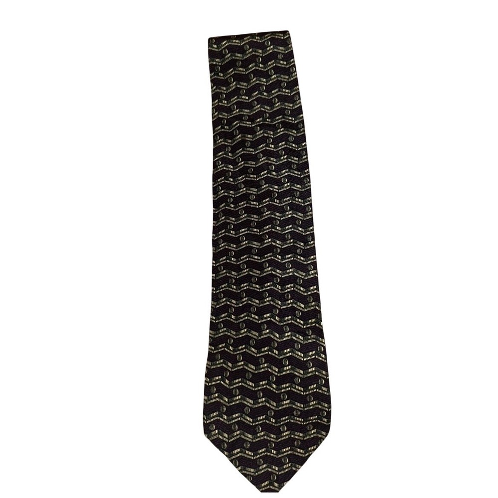 Calvin Klein Mens Silk Necktie Geometric Pattern Navy Gold Business Formal